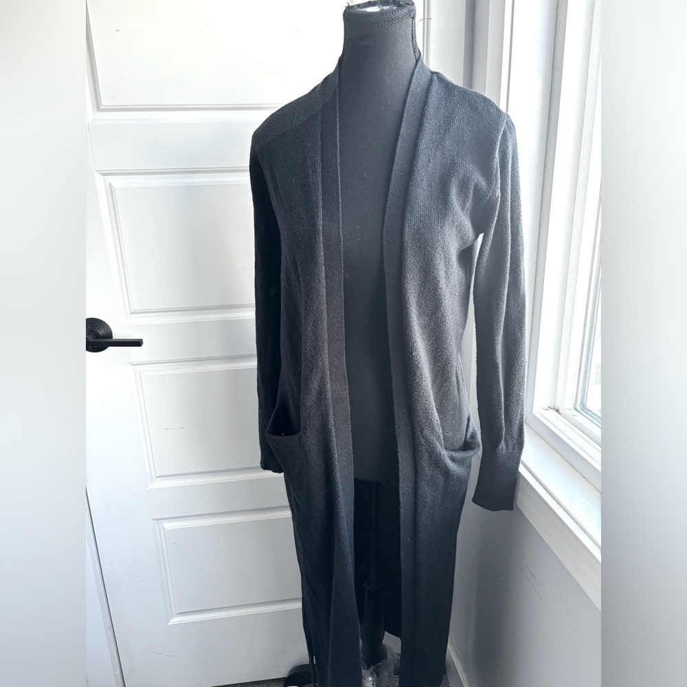 Old Navy Longline Maxi Cardigan Open Knit Pockets Black oversized Size Small‌‌‌